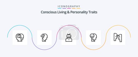 Illustration for Concious Living And Personality Traits Line 5 Icon Pack Including life. happy. sad. happiness. happy - Royalty Free Image