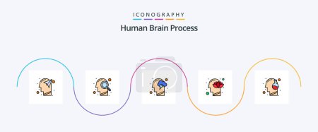 Téléchargez les illustrations : Human Brain Process Line Filled Flat 5 Icon Pack Including lotus. head. search. harmony. mind - en licence libre de droit