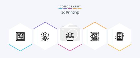 Téléchargez les illustrations : 3d Printing 25 Line icon pack including clipboard. printer. cube. model. eye - en licence libre de droit