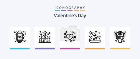 Téléchargez les illustrations : Valentines Day Line 5 Icon Pack Including valentine. restaurant. restaurant. food. music. Creative Icons Design - en licence libre de droit
