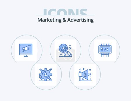Téléchargez les illustrations : Marketing And Advertising Blue Icon Pack 5 Icon Design. publicity. marketing. marketing. billboard advertisement. internet marketing - en licence libre de droit