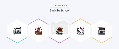 Téléchargez les illustrations : Back To School 25 FilledLine icon pack including crayon. back to school. back. school. education - en licence libre de droit