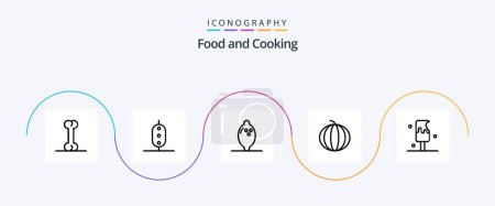 Téléchargez les illustrations : Food Line 5 Icon Pack Including . ice cream. lemon. food. watermelon - en licence libre de droit