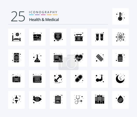 Illustration for Health And Medical 25 Solid Glyph icon pack including test tube. blood. health insurance. sign. hospital - Royalty Free Image