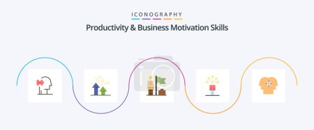 Téléchargez les illustrations : Productivity And Business Motivation Skills Flat 5 Icon Pack Including talent. connection. limits. abilities. flag - en licence libre de droit
