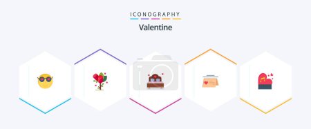 Téléchargez les illustrations : Valentine 25 Flat icon pack including bed. day. love. valentines. wedding - en licence libre de droit