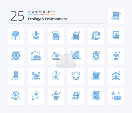 Téléchargez les illustrations : Ecology And Environment 25 Blue Color icon pack including energy. natural. organic. optimization. energy - en licence libre de droit