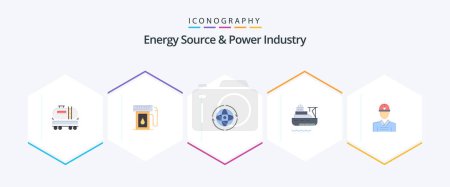 Illustration for Energy Source And Power Industry 25 Flat icon pack including construction. cargo. globe. boat. connect - Royalty Free Image