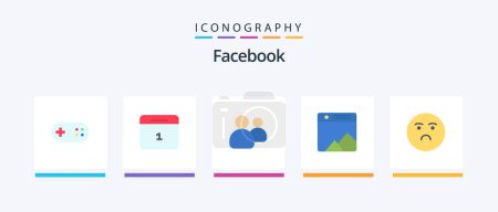 Téléchargez les illustrations : Facebook Flat 5 Icon Pack Including emotion. web. friends. gallery. image. Creative Icons Design - en licence libre de droit