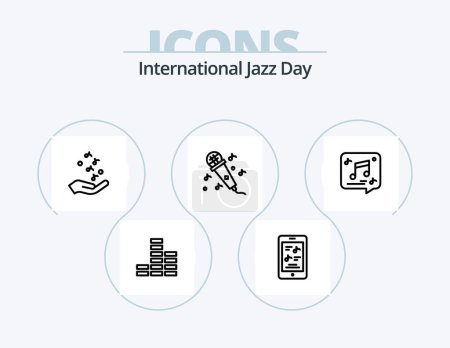 Téléchargez les illustrations : International Jazz Day Line Icon Pack 5 Icon Design. collection. piano. party. music. music - en licence libre de droit