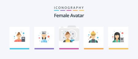 Téléchargez les illustrations : Female Avatar Flat 5 Icon Pack Including female. electrician. female cook. construction. kitchen. Creative Icons Design - en licence libre de droit