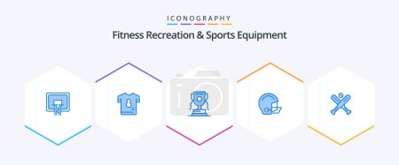 Téléchargez les illustrations : Fitness Recreation And Sports Equipment 25 Blue icon pack including protective. football. soccer. equipment. game - en licence libre de droit