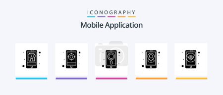 Téléchargez les illustrations : Mobile Application Glyph 5 Icon Pack Including mobile. navigation. app. location. app. Creative Icons Design - en licence libre de droit
