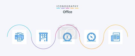 Illustration for Office Blue 5 Icon Pack Including office. article. coin. office. compass - Royalty Free Image