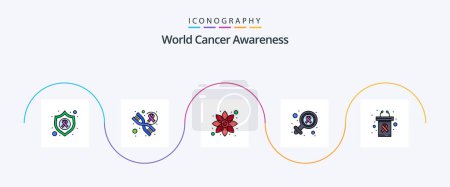 Téléchargez les illustrations : World Cancer Awareness Line Filled Flat 5 Icon Pack Including rostrum. podium. flower. cancer day. gender - en licence libre de droit