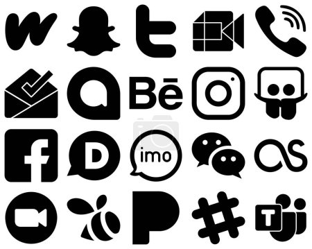 Illustration for 20 Attractive Black Solid Social Media Icons such as slideshare. meta. viber. instagram and google allo icons. Modern and professional - Royalty Free Image