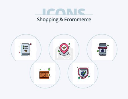 Téléchargez les illustrations : Shopping And Ecommerce Line Filled Icon Pack 5 Icon Design. handbag. money. browse. payment . card - en licence libre de droit