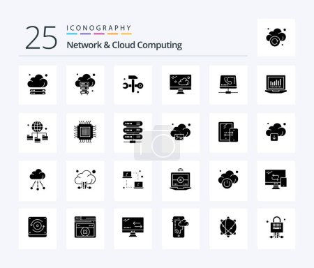 Illustration for Network And Cloud Computing 25 Solid Glyph icon pack including computing. computing. cloud. online. handset - Royalty Free Image