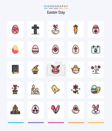 Téléchargez les illustrations : Creative Easter 25 Line FIlled icon pack  Such As easter. nature. easter. easter. carrot - en licence libre de droit