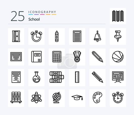 Téléchargez les illustrations : School 25 Line icon pack including education. education. education. bell. education - en licence libre de droit