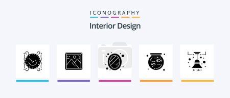 Ilustración de Interior Design Glyph 5 Icon Pack Including lamp. chandelier. interior. pet. bowl. Creative Icons Design - Imagen libre de derechos