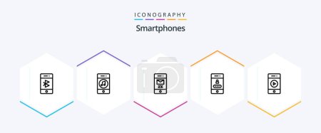 Illustration for Smartphones 25 Line icon pack including security. lock. player. access. message - Royalty Free Image