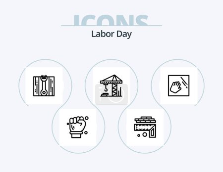 Illustration for Labor Day Line Icon Pack 5 Icon Design. mask. tool. bbq. plumb bob. plumb - Royalty Free Image
