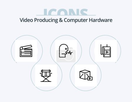 Téléchargez les illustrations : Video Producing And Computer Hardware Line Icon Pack 5 Icon Design. money. costs. trophy. budget. human - en licence libre de droit