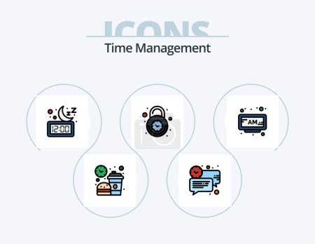 Téléchargez les illustrations : Time Management Line Filled Icon Pack 5 Icon Design. coffee. workers. time. time. meeting - en licence libre de droit