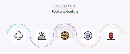 Téléchargez les illustrations : Food Line Filled Flat 5 Icon Pack Including . peas. orange. pea. macaroon - en licence libre de droit
