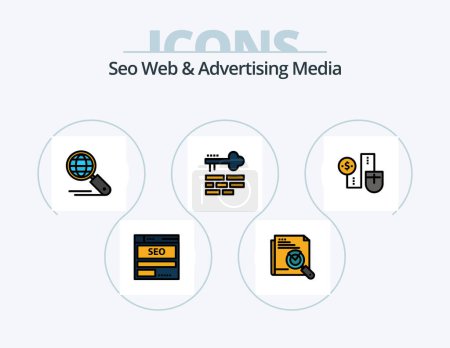 Ilustración de Seo Web And Advertising Media Line Filled Icon Pack 5 Icon Design. seo. data. process. server. publish - Imagen libre de derechos