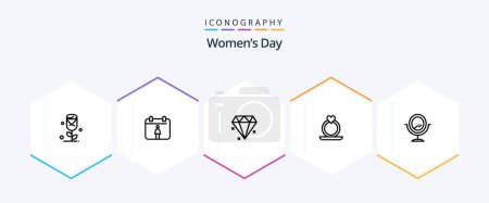 Téléchargez les illustrations : Womens Day 25 Line icon pack including heart. day. women. womens. jewelery - en licence libre de droit