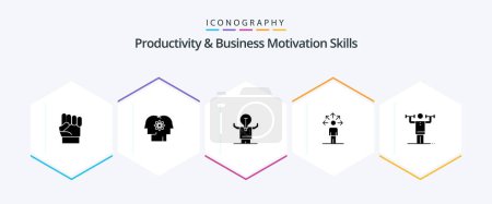 Téléchargez les illustrations : Productivity And Business Motivation Skills 25 Glyph icon pack including connection. communication. management. potential. man - en licence libre de droit