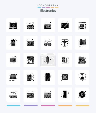 Ilustración de Creative Electronics 25 Glyph Solid Black icon pack  Such As battery. system. lense. home. device - Imagen libre de derechos