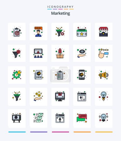 Illustration for Creative Marketing 25 Line FIlled icon pack  Such As shop. date. filter. event. calendar - Royalty Free Image
