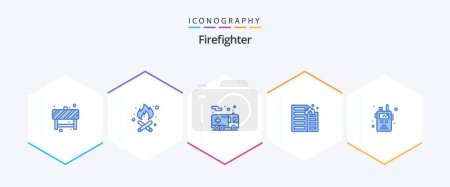 Illustration for Firefighter 25 Blue icon pack including radio transceiver. risk. fire. house. fire - Royalty Free Image