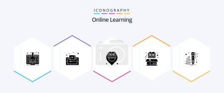 Illustration for Online Learning 25 Glyph icon pack including item. box. smartphone. book. location - Royalty Free Image