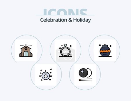 Téléchargez les illustrations : Celebration and Holiday Line Filled Icon Pack 5 Icon Design. sports. pool. holiday. billiards. travel - en licence libre de droit