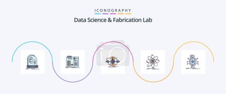 Téléchargez les illustrations : Data Science And Fabrication Lab Line Filled Flat 5 Icon Pack Including information. analysis. engineer. process. method - en licence libre de droit