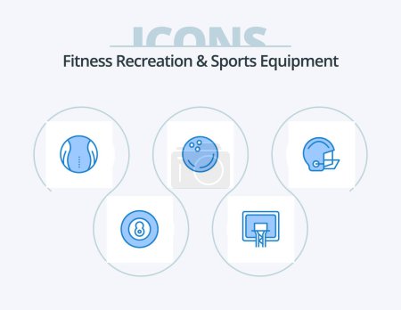 Téléchargez les illustrations : Fitness Recreation And Sports Equipment Blue Icon Pack 5 Icon Design. equipment. strike. ball. sports. ball - en licence libre de droit