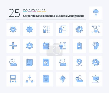Téléchargez les illustrations : Corporate Development And Business Management 25 Blue Color icon pack including human. abilities. deadline. skills. watch - en licence libre de droit