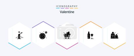 Téléchargez les illustrations : Valentine 25 Glyph icon pack including love. love. time. day. valentine - en licence libre de droit