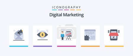 Ilustración de Digital Marketing Flat 5 Icon Pack Including cog. api. finance. report. presentation. Creative Icons Design - Imagen libre de derechos