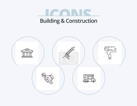 Téléchargez les illustrations : Building And Construction Line Icon Pack 5 Icon Design. repair. sealant. appartment. warehouse - en licence libre de droit