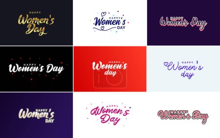 Ilustración de Abstract Happy Women's Day logo with a women's face and love vector logo design in shades of purple - Imagen libre de derechos