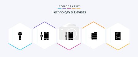 Illustration for Devices 25 Glyph icon pack including technology. products. copier. electronics. technology - Royalty Free Image