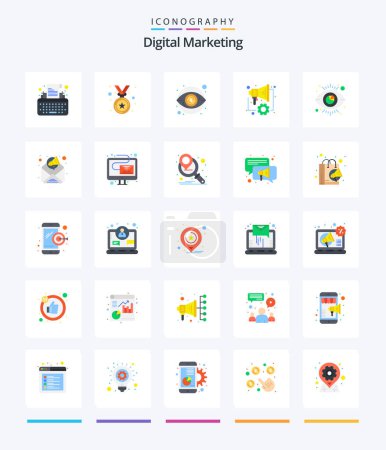 Téléchargez les illustrations : Creative Digital Marketing 25 Flat icon pack  Such As visibility. eye. view. speaker. digital - en licence libre de droit