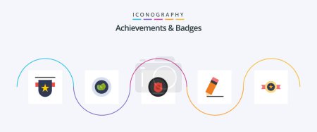 Ilustración de Achievements and Badges Flat 5 Icon Pack Including award. pencil. wreath. design. shield - Imagen libre de derechos