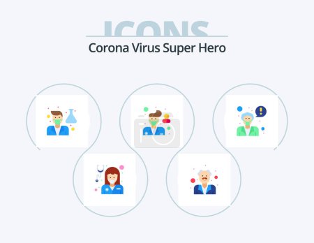 Téléchargez les illustrations : Corona Virus Super Hero Flat Icon Pack 5 Icon Design. doctor. pharmacist. lab. hospital. male - en licence libre de droit