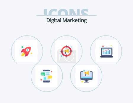 Ilustración de Digital Marketing Flat Icon Pack 5 Icon Design. business. marketing. business. goal. advertise - Imagen libre de derechos